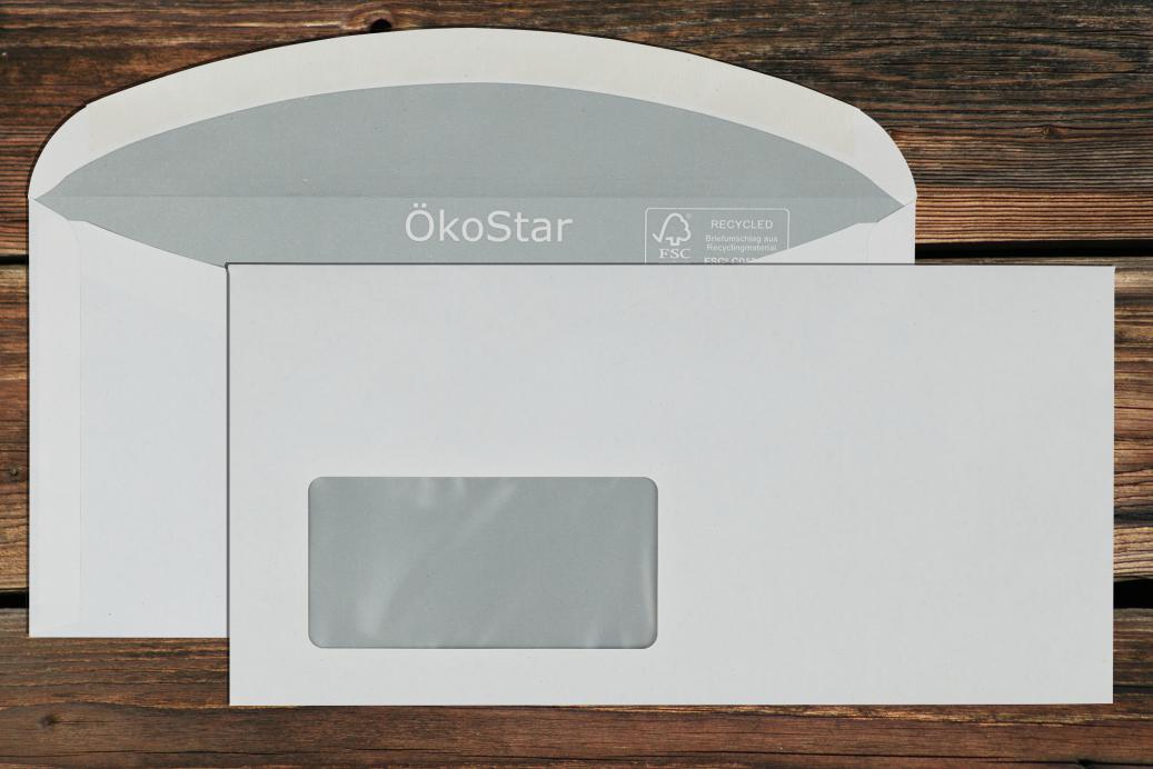 Kuvertierhüllen mit Fenster C6/5 114x229 mm Nassklebend Recycling Weiß 80 g/qm